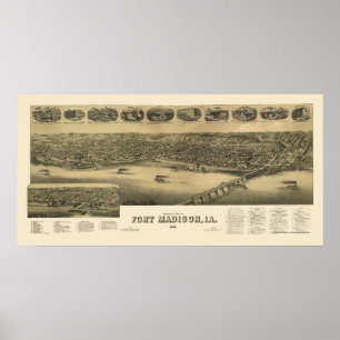 Fort Madison, panorama- karta för IA - 1888 Poster