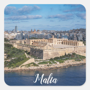 Fort Manoel och Sliema från Valletta, Malta Fyrkantigt Klistermärke