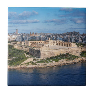 Fort Manoel och Sliema från Valletta, Malta Kakelplatta