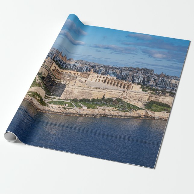 Fort Manoel och Sliema från Valletta, Malta Presentpapper (Utrullad)