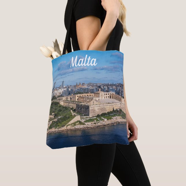 Fort Manoel och Sliema från Valletta, Malta Tygkasse (Närbild)