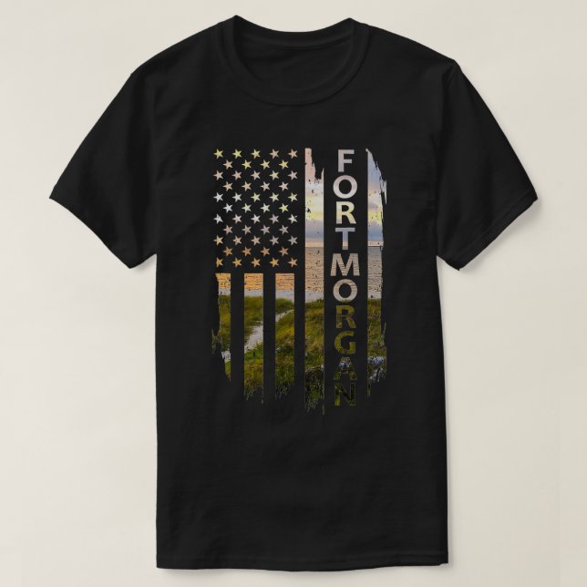 Fort Morgan Alabama Summer Sunset American Flagga  T Shirt (Design framsida)
