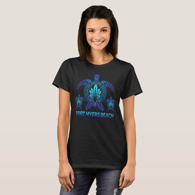 Fort Myers Beach Florida Blue Sea Turtle Souvenirs T Shirt (Hel framsida)