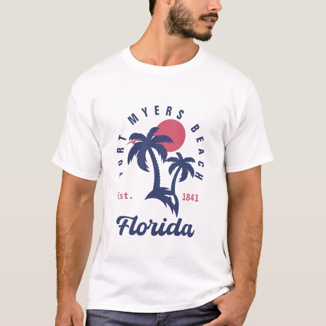 Fort Myers Beach Retro Florida Handflatan Träd Sou T Shirt (Framsida)