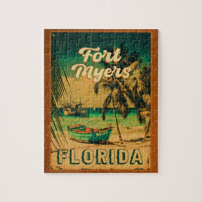 Fort Myers Beach Retro Florida Retro Souvenir 80-t Pussel (Vertikal)