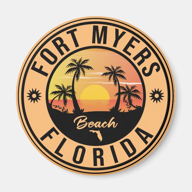 Fort Myers Beach Retro - Florida Retro Souvenir Magnet (Framsidan)