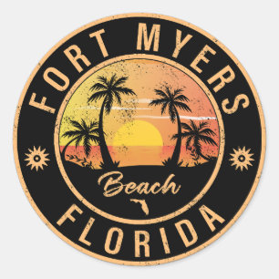 Fort Myers Beach Retro - Florida Retro Sunset Runt Klistermärke