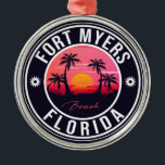 Fort Myers Beach Retro - Florida Souvenirs Julgransprydnad Metall<br><div class="desc">Fort Myers stranddesign. Solnedgång med din favoritstrand och ditt favorithav i Florida,  lämpligt för USA strand älskare,  särskilt kärlek Fort Myers Beach.</div>