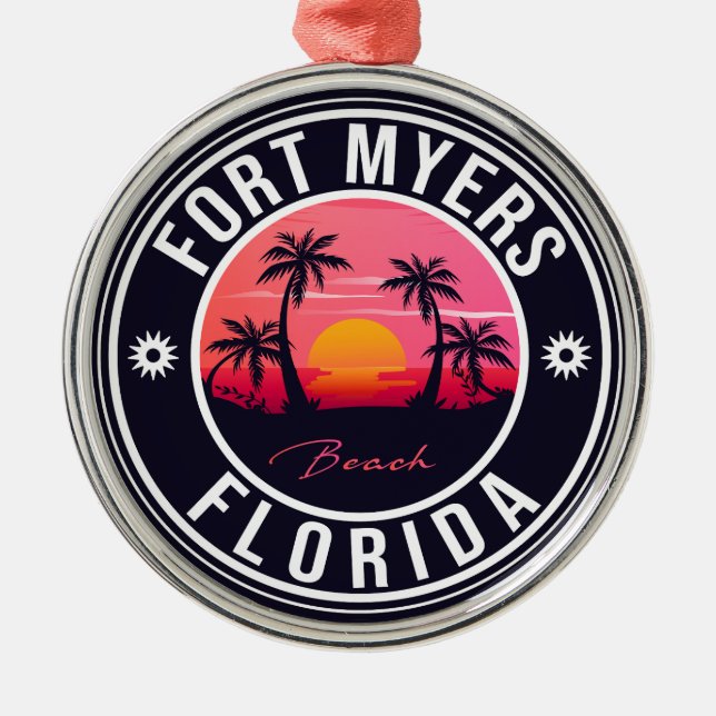 Fort Myers Beach Retro - Florida Souvenirs Julgransprydnad Metall (Framsidan)