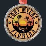 Fort Myers Beach Retro - Florida Souvenirs Julgransprydnad Metall<br><div class="desc">Fort Myers stranddesign. Solnedgång med din favoritstrand och ditt favorithav i Florida,  lämpligt för USA strand älskare,  särskilt kärlek Fort Myers Beach.</div>