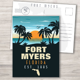 Fort Myers Florida Beach - Retro Sunset 60 s Vykort