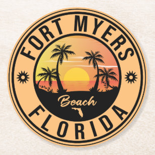 Fort Myers Florida Beach - Retro vintage Souvenir Underlägg Papper Rund