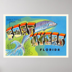 Fort Myers Florida FL gammal vintage resorsouvenir Poster
