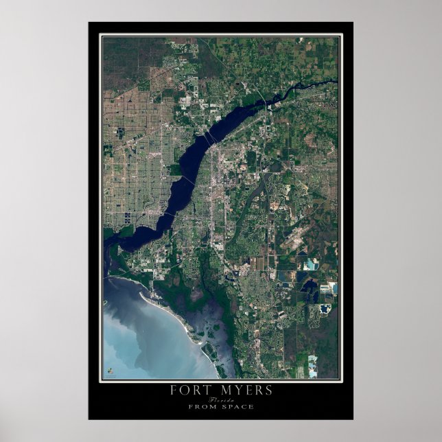 Fort Myers Florida från Space Satellite Karta Poster (Framsidan)