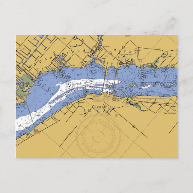 Fort Myers, Florida Nautical Harbour Chart Postcar Vykort (Framsida)