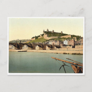 Fort och gammal bro, Wurzburg, Bayern, Tyskland vi Vykort