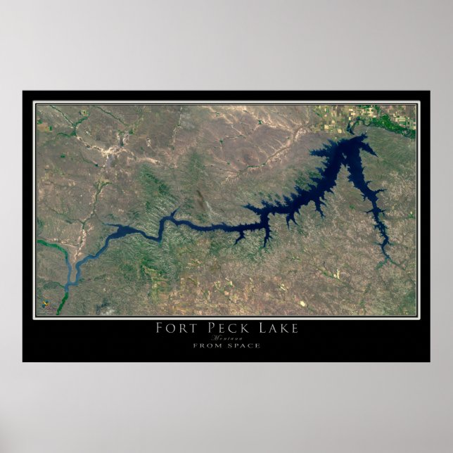 Fort Peck Sjö Montana från Satellite Art Poster (Framsidan)