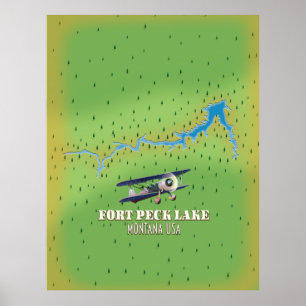 Fort Peck Sjö Montana USA karta Poster