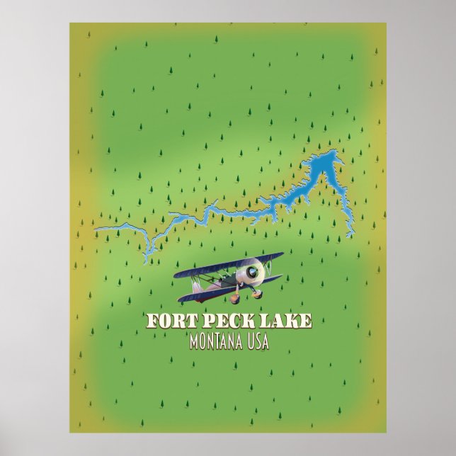 Fort Peck Sjö Montana USA karta Poster (Framsidan)