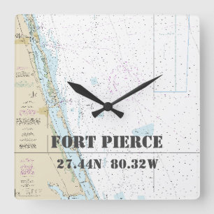 Fort Pierce FL Latitude & Longitud Nautical Chart Fyrkantig Klocka
