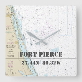 Fort Pierce FL Latitude & Longitud Nautical Chart Fyrkantig Klocka