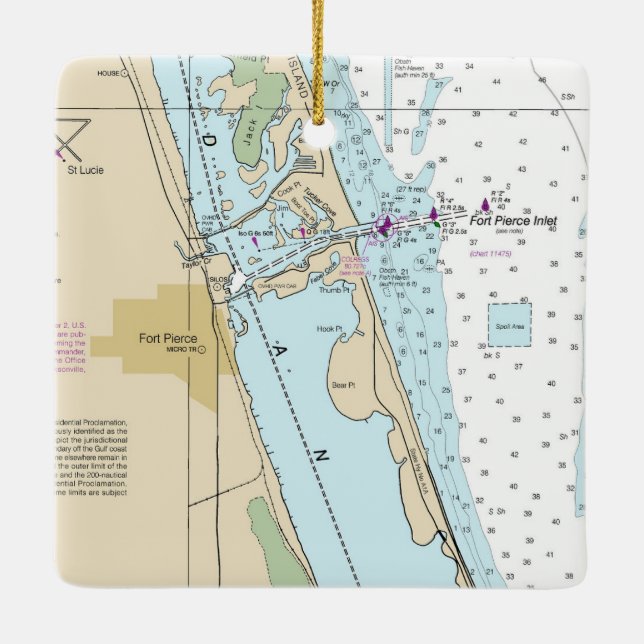 Fort Pierce Forida Chart Julgransprydnad Keramik (Baksida)