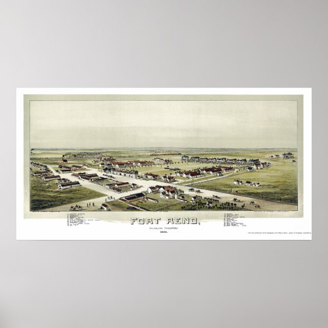 Fort Reno, OK Panoramic Karta - 1891 Poster (Framsidan)