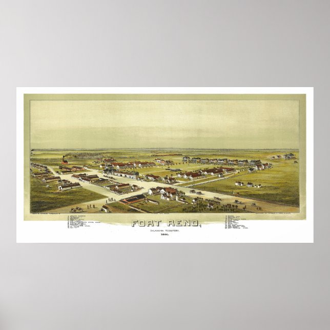 Fort Reno Oklahoma-territoriet 1891 Litografi Poster (Framsidan)