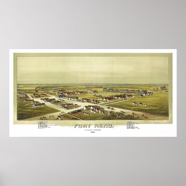 Fort Reno Oklahoma-territoriet 1891 Litografi Poster (Framsidan)