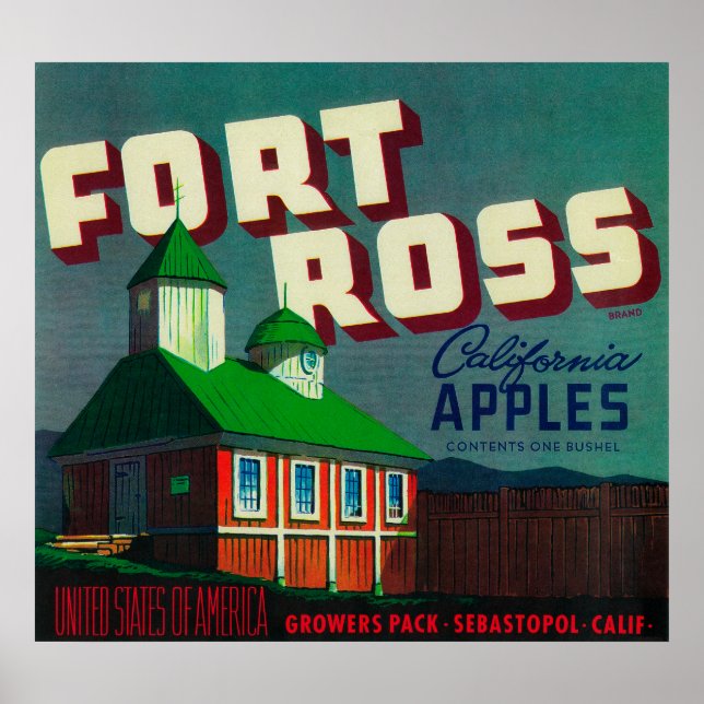 Fort Ross Apple Låda LabelSebastopol, CA Poster (Framsidan)
