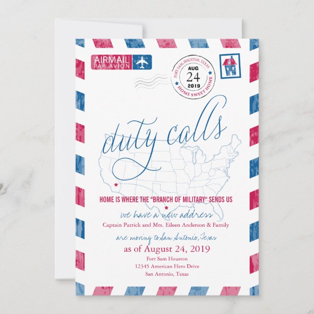 Fort Sam Houston militära Flytta Meddelande Inbjudningar (Framsida)