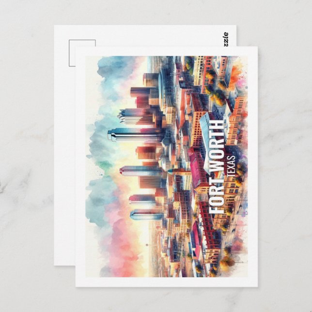 Fort värd Texas Berömd Travel Ställe, vattenfärg Vykort (Fram/baksida)