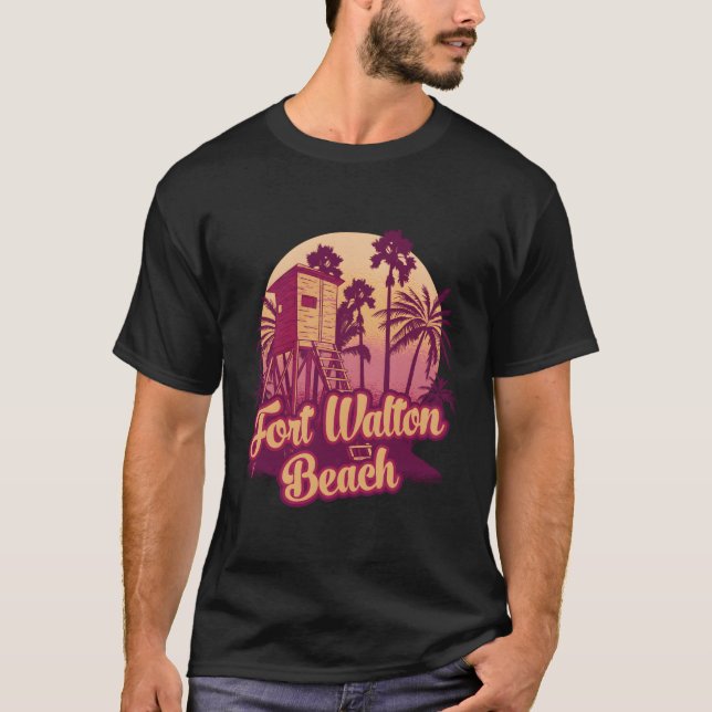 Fort Walton Beach Florida Handflatan Träd T Shirt (Framsida)