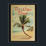 Fort Walton Beach Handflatan Träd Vintage resor Vykort<br><div class="desc">En unik kopia av det moderna Fort Walton Beach Florida-konstverket i vintage resor poster stil. Den har en böjd handflatan träd på sandstranden med hav under ett blått grumligt himlar.</div>