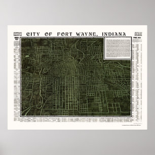 Fort Wayne, IN Panoramic Karta - 1907 Poster