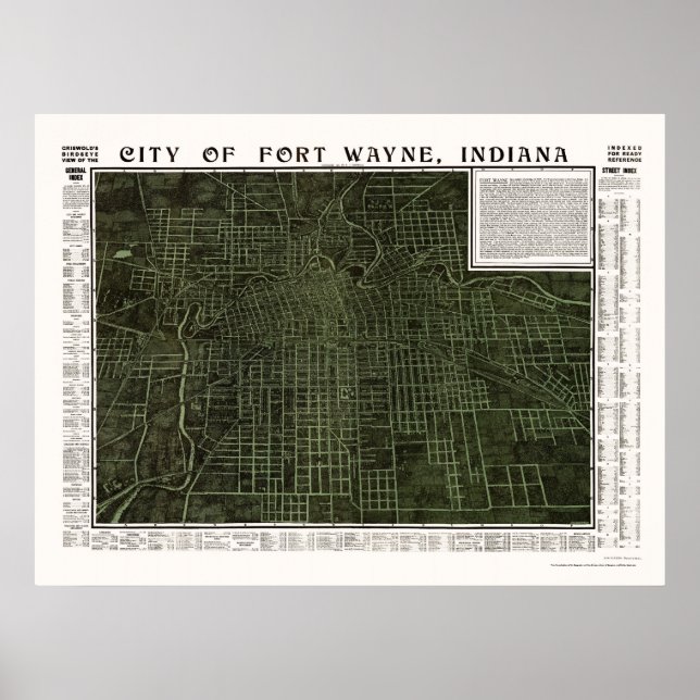 Fort Wayne, IN Panoramic Karta - 1907 Poster (Framsidan)