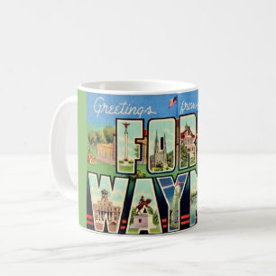 Fort Wayne IN Vintage vykortsmugg Kaffemugg
