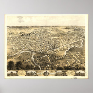 Fort Wayne Indiana 1868 Antique Panoramic Karta Poster