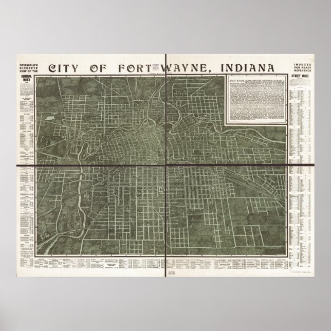 Fort Wayne Indiana 1907 Antique Panoramic Karta Poster (Framsidan)