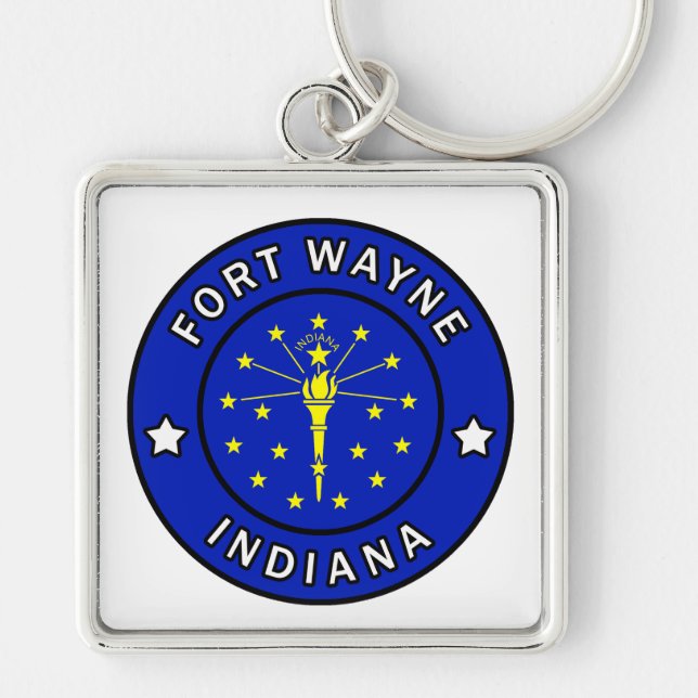 Fort Wayne Indiana Fyrkantig Silverfärgad Nyckelring (Framsidan)