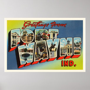 Fort Wayne Indiana I gammal vintage resorsouvenir Poster