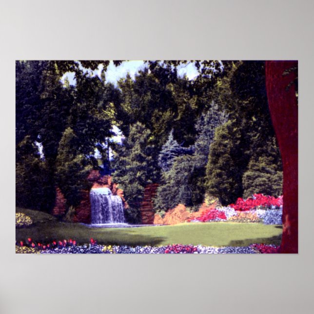Fort Wayne Indiana Jaenicke Gardens Waterfall Poster (Framsidan)