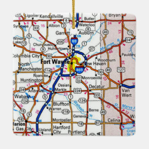 Fort Wayne Indiana Karta Julgransprydnad Keramik