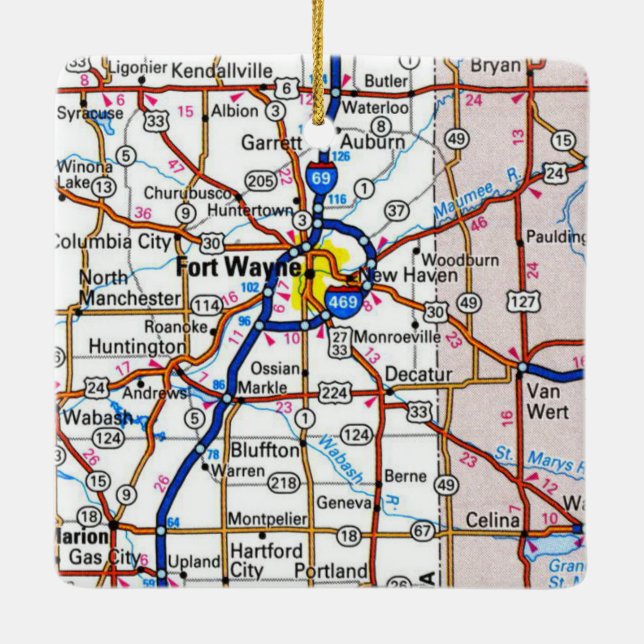 Fort Wayne Indiana Karta Julgransprydnad Keramik (Baksida)