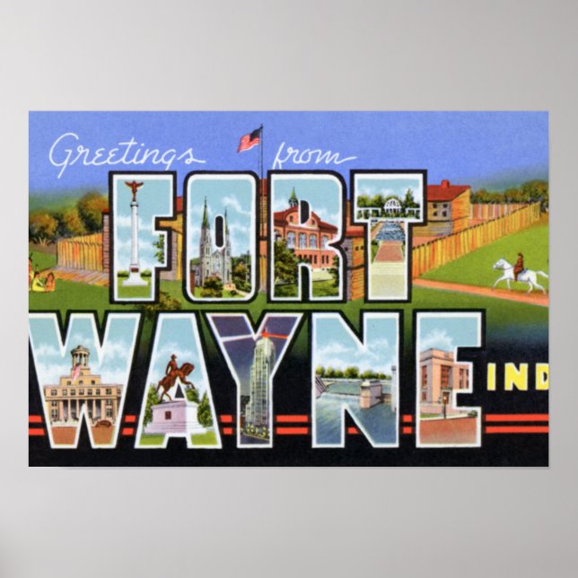 Fort Wayne Indiana Large Brev Hälsning Poster (Framsidan)