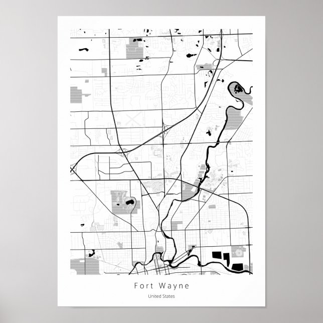 Fort Wayne Indiana Modern Minimum Simple Karta Poster (Framsidan)