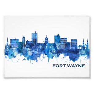 Fort Wayne Indiana Skyline Blue Fototryck