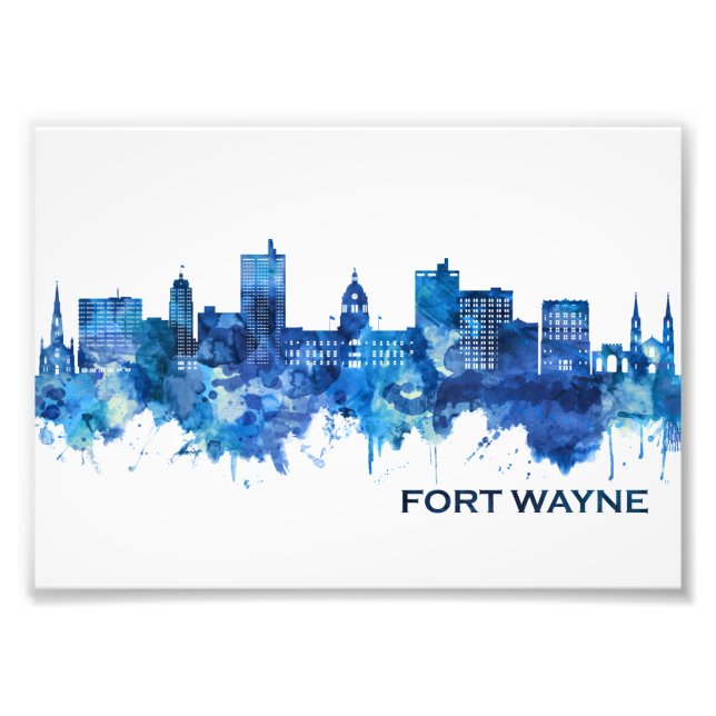 Fort Wayne Indiana Skyline Blue Fototryck (Framsidan)