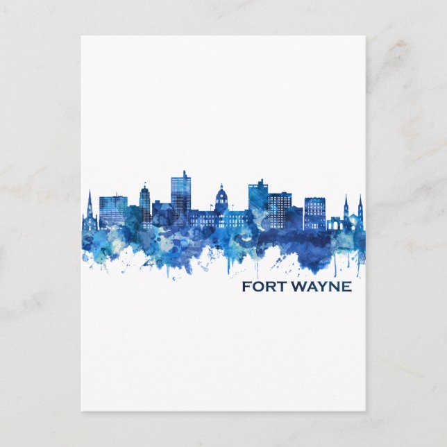 Fort Wayne Indiana Skyline Blue Helg Vykort (Framsida)
