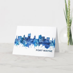 Fort Wayne Indiana Skyline Blue Helgkort
